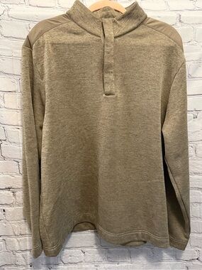 Greg Norman Collection Olive Green/Brown Long Sleeve Quarter-Placket Shirt